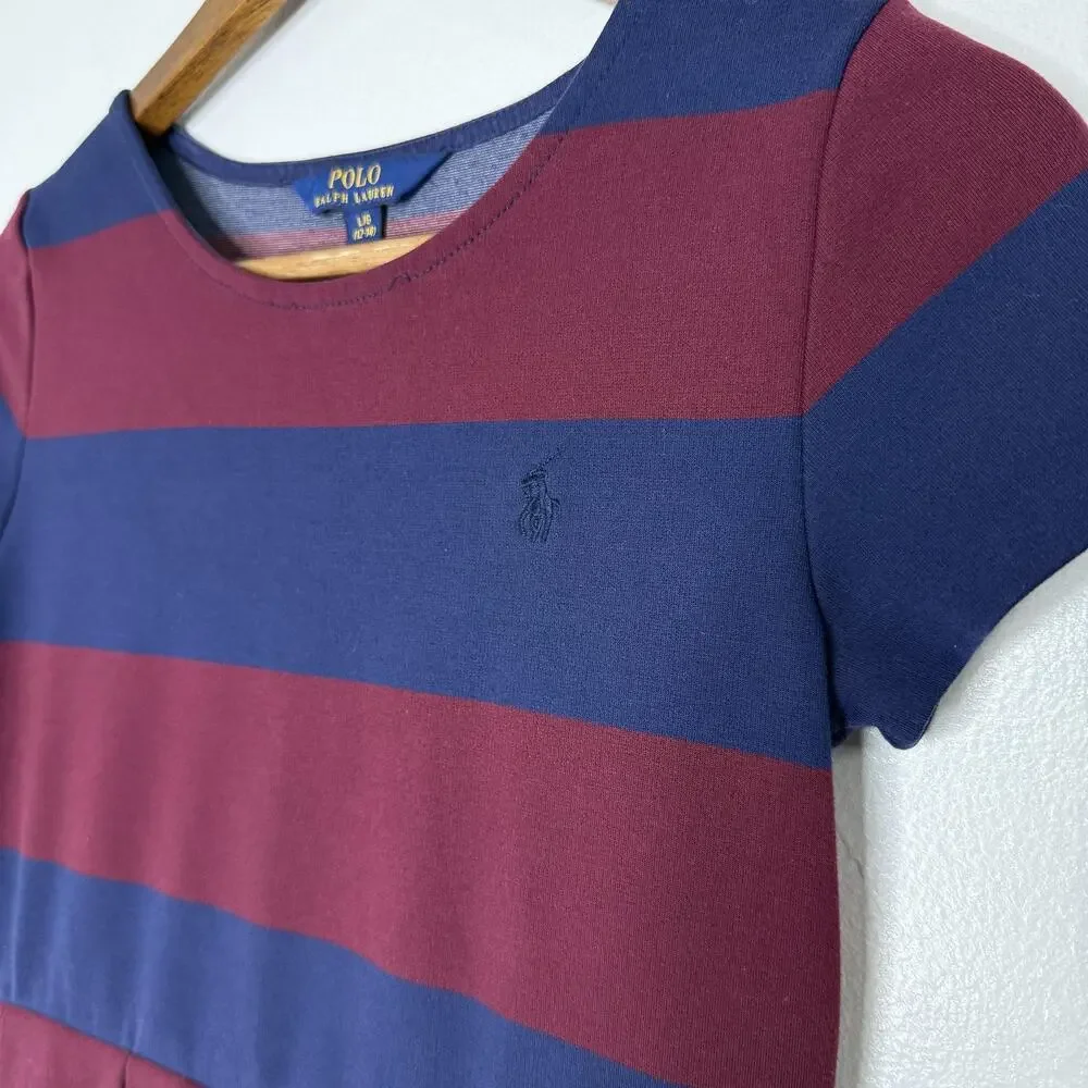 Polo Ralph Lauren Dress Girls Large 12-14 Striped Short Sleeve Pleated Classic